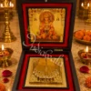 A premium hanuman ji wooden box charan paduka for spiritual gifting.