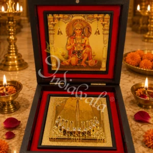 A premium hanuman ji wooden box charan paduka for spiritual gifting.