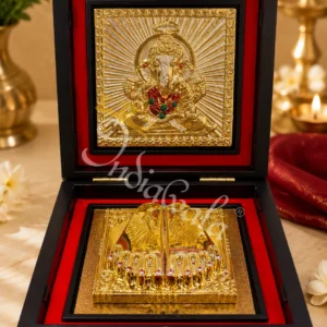 A beautiful 4.5 Inch Ganesh Charan Paduka Box in a premium wooden casing.
