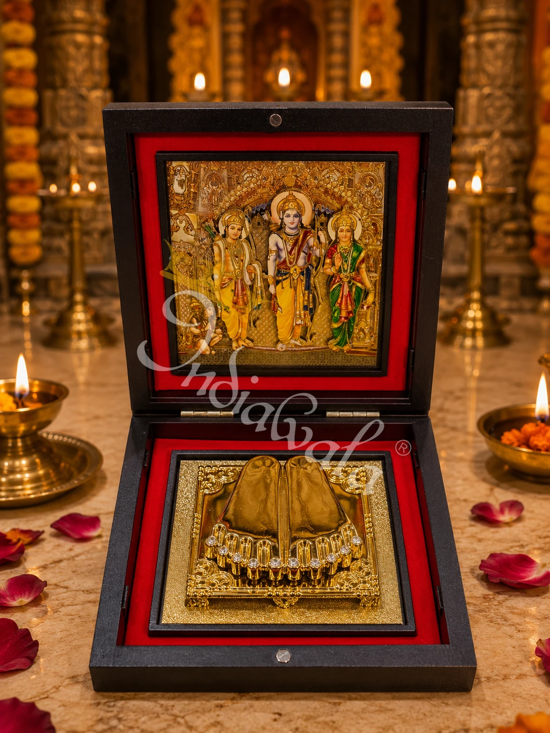 Ram Darbar Wooden Charan Paduka Box for spiritual gifting