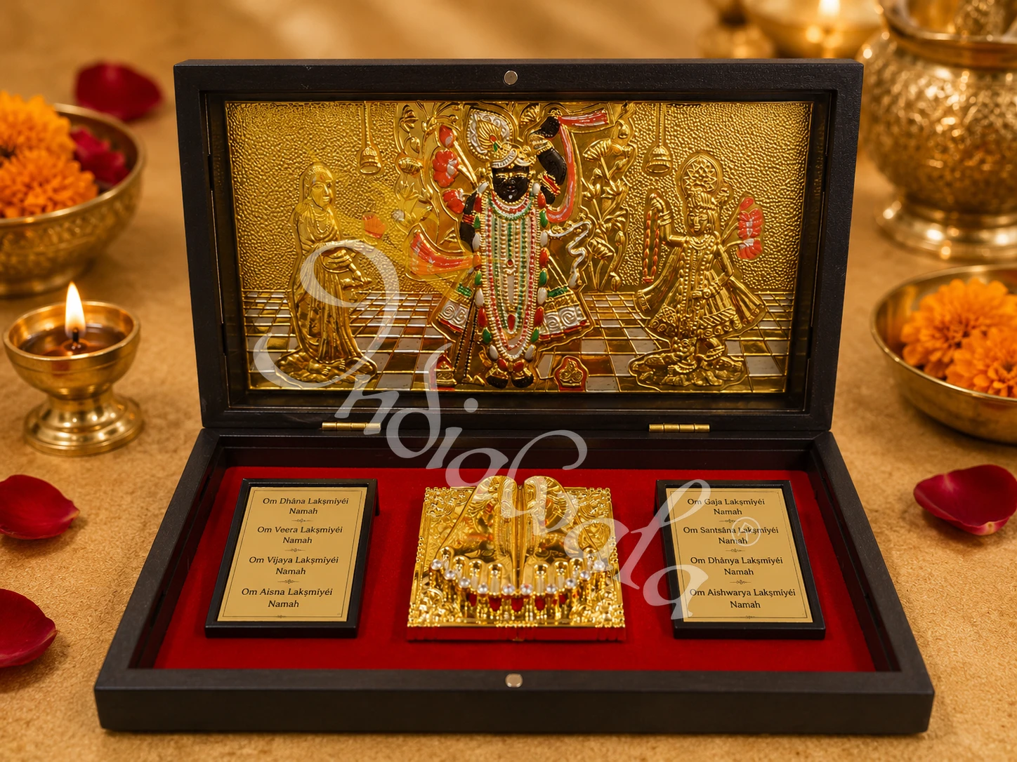 Shrinath Ji Temple Wooden Charan Paduka box for spiritual home decor