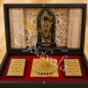 An elegant Ramlalla 3D Charan Paduka Box made of premium wood for spiritual gifting.