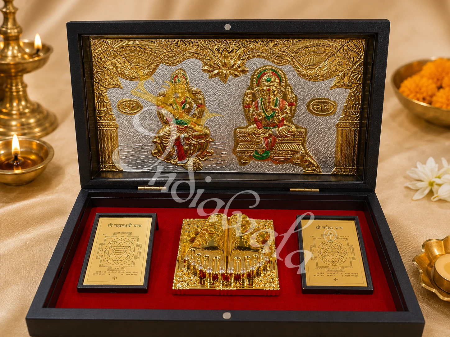 8.25 Inch Laxmi Ganesh Charan Paduka Box for auspicious gifting