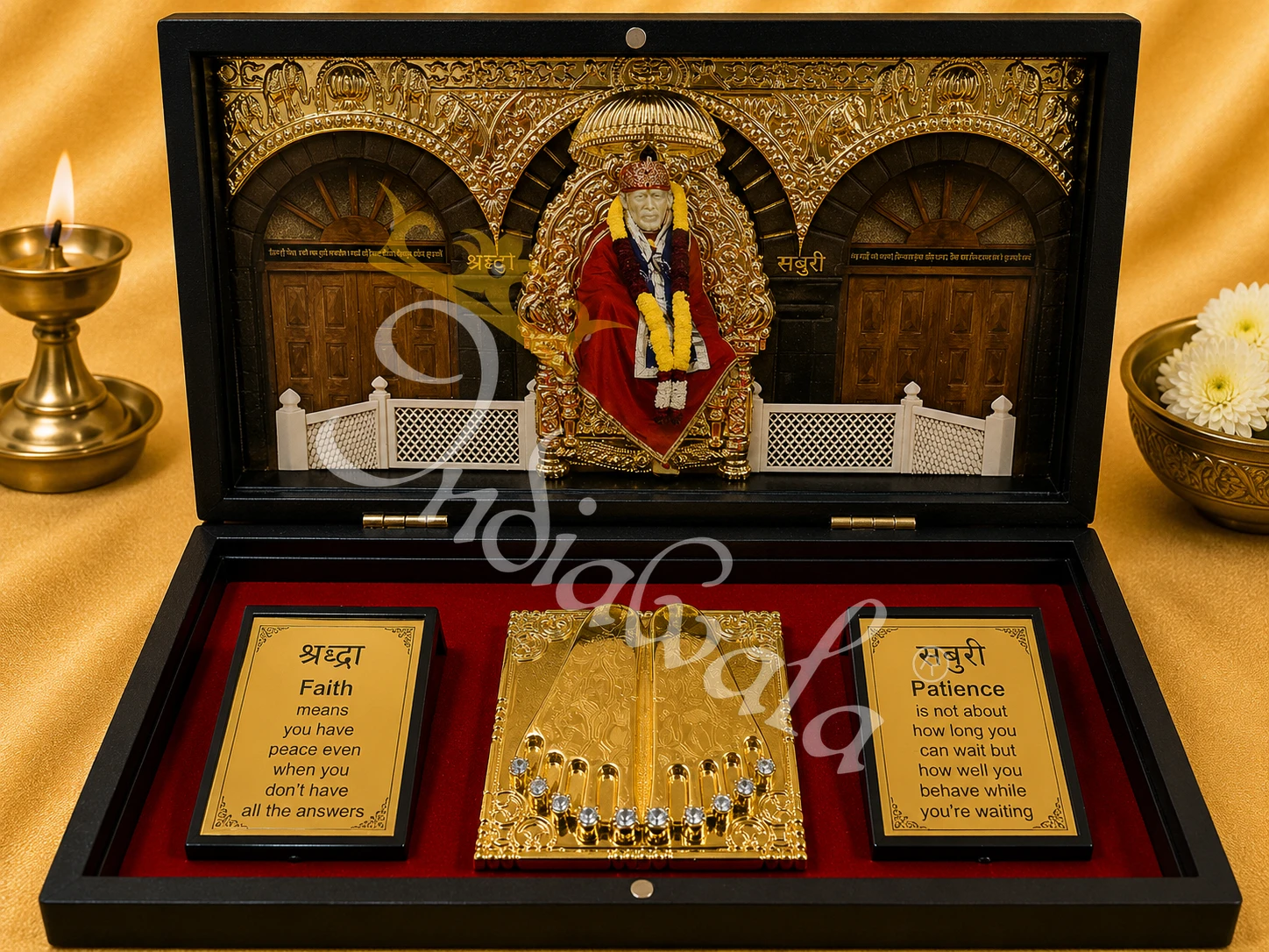 Sai Baba 3D Wooden Charan Paduka Box for spiritual gifting