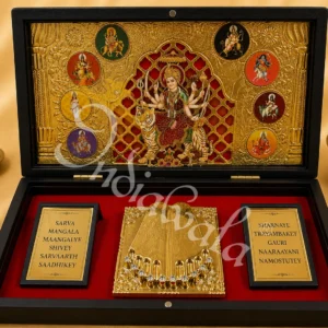 Wooden Ambe Maa Charan Paduka Gifting Box with 3D deity depiction