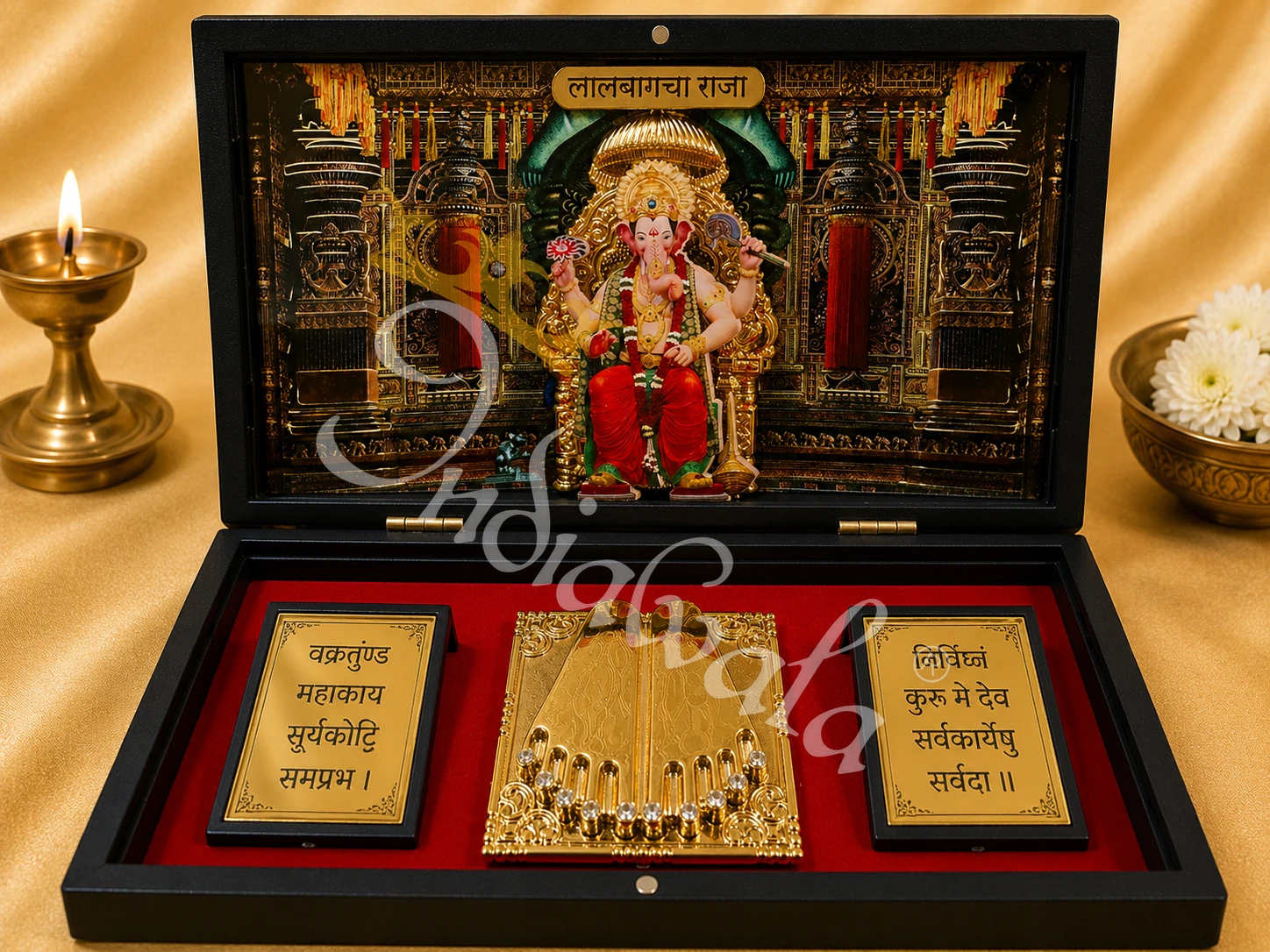 Spiritual 3D Lalbaug Raja Wooden Charan Paduka box for festive gifting