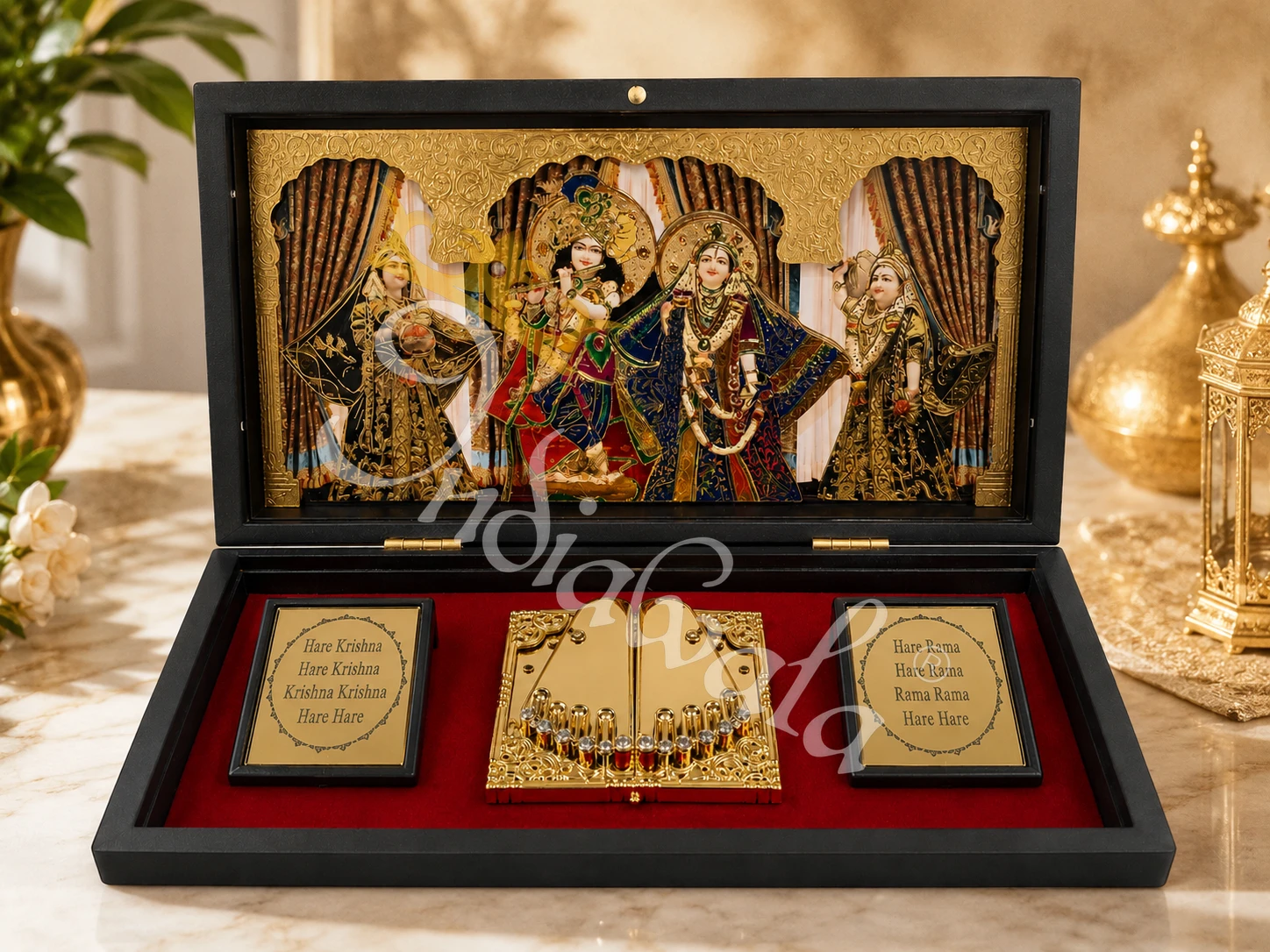 Radha Krishna 3D Wooden Charan Paduka Box