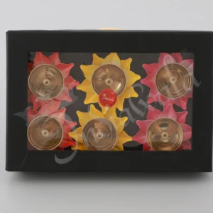 Colourful Brass Copper Lotus Diya Set of 6 for festive pooja decor