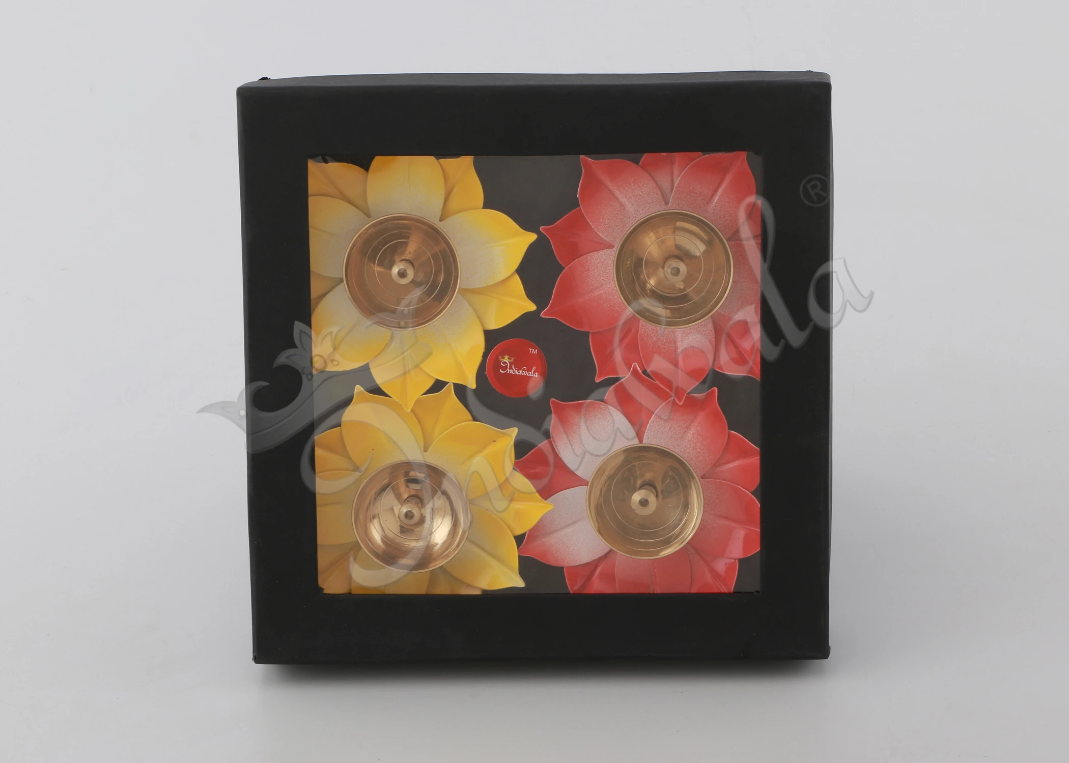 INW-230 A beautiful 4 Inch Colourful Lotus Diya Set of 4 made of brass and copper.
