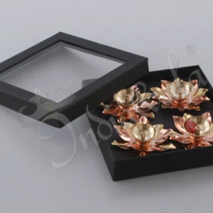 Handcrafted 4 Inch Brass Copper Lotus Diya Set for festive pooja decor