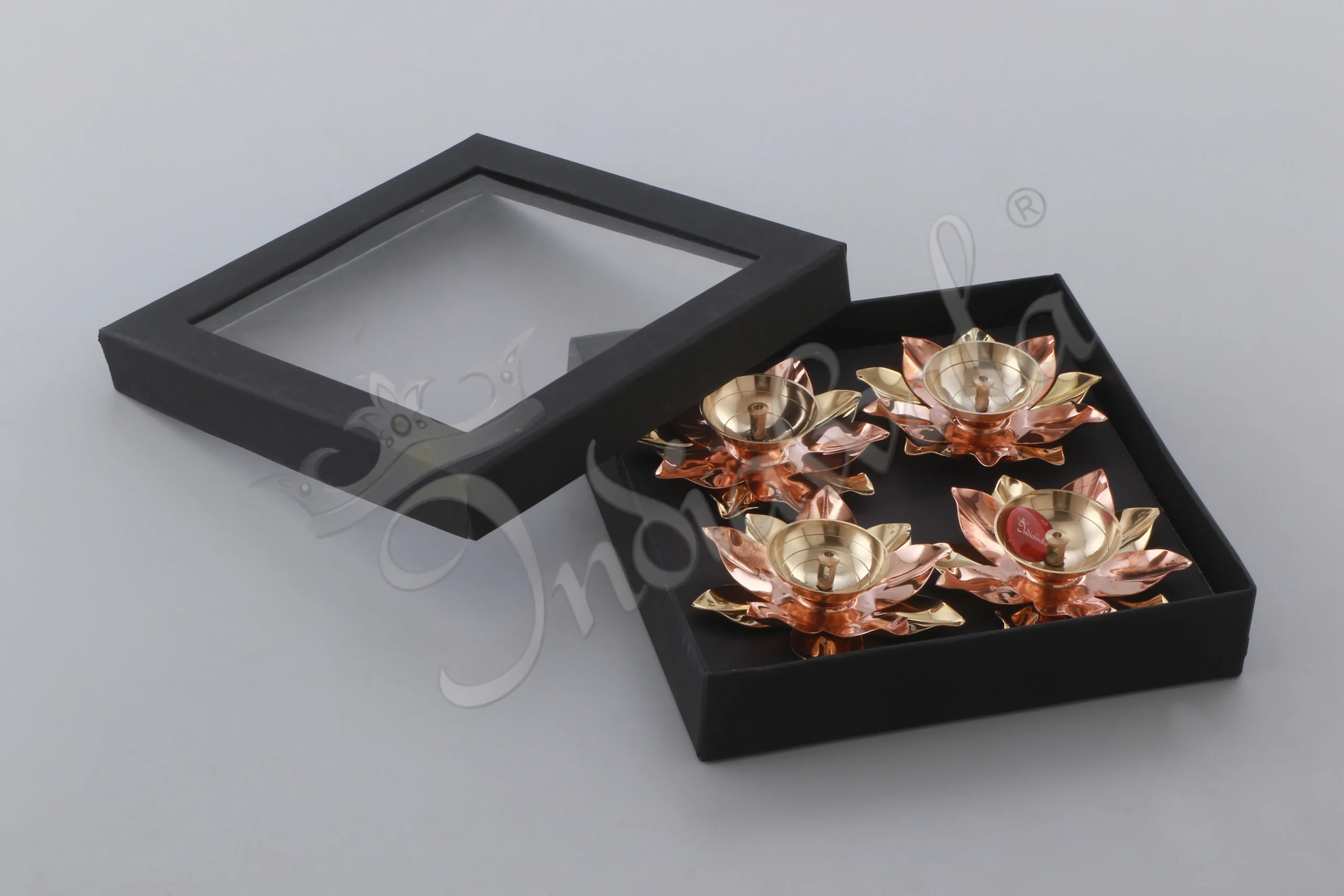 INW-243 Handcrafted 4 Inch Brass Copper Lotus Diya Set for festive pooja decor