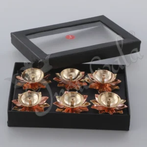 Beautifully crafted 3 Inch Brass Copper Lotus Diya Set of 6 for festive home decor