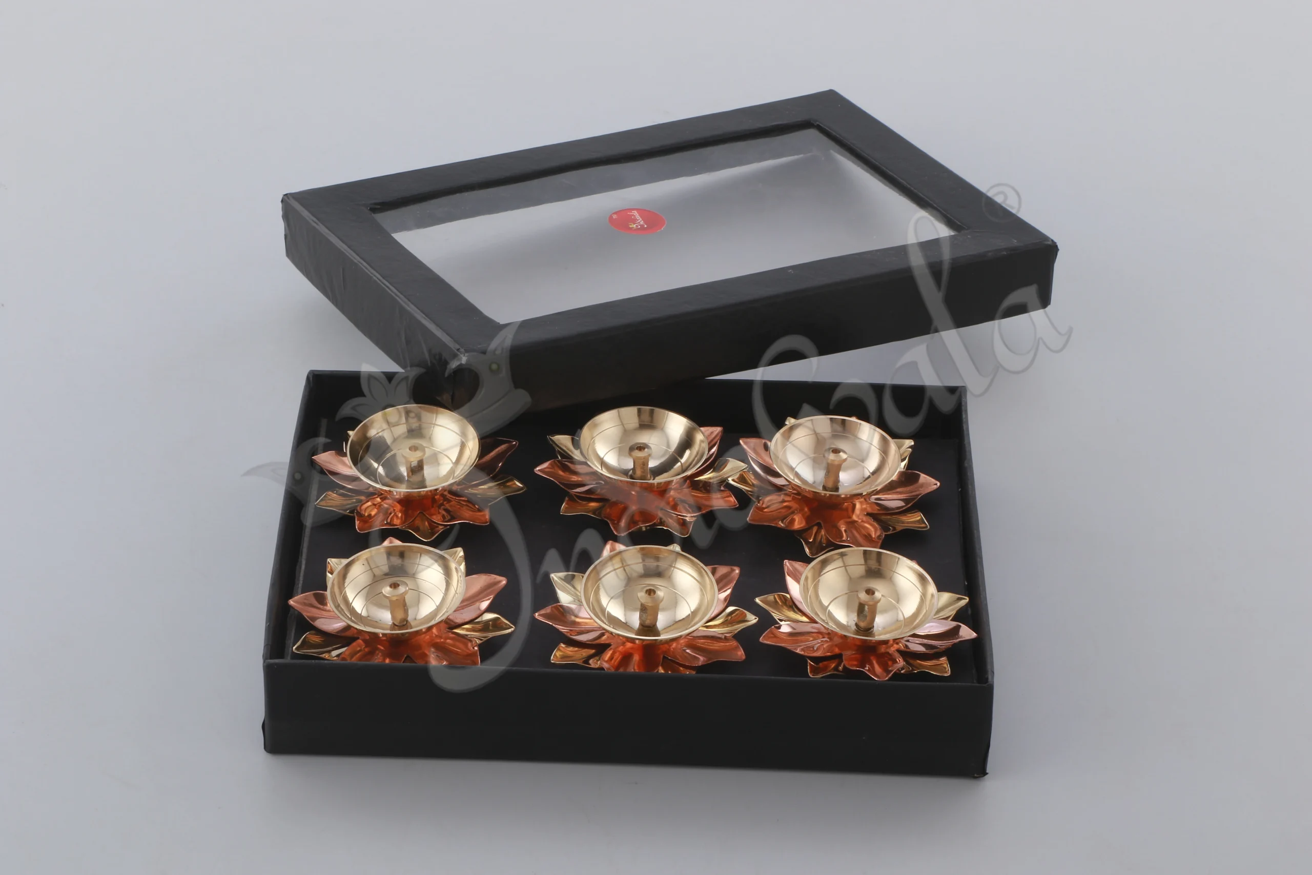 INW-244 Beautifully crafted 3 Inch Brass Copper Lotus Diya Set of 6 for festive home decor