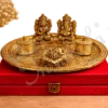 A beautiful 9 Inch Gold Plated Aluminium Pooja Thali with Velvet Box, ready for gifting.