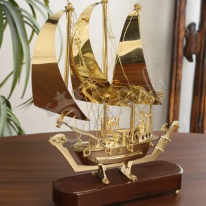 Elegant 10 Inch Brass Gold Plated Ship Figurine for premium home decor and corporate gifting.