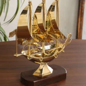 9 Inch Gold Plated Brass Nautical Ship Figurine for home decor and corporate gifting