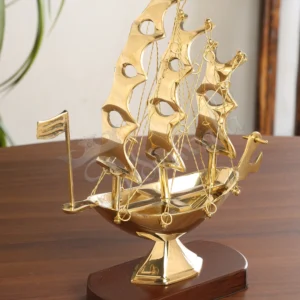 9 Inch Gold Plated Brass Ship Gifting Figurine for corporate and festive gifting