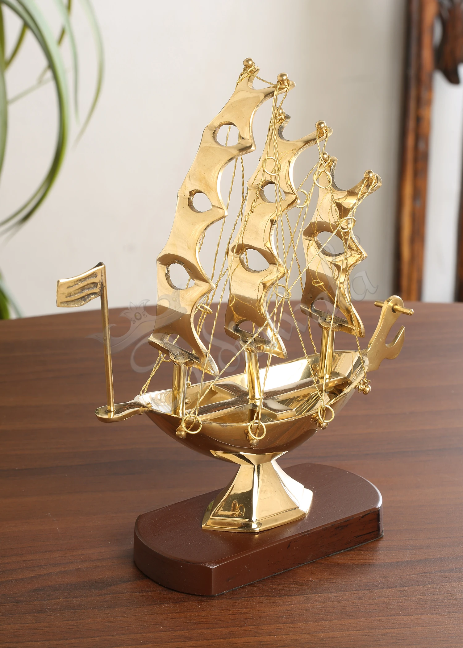 INW-5028 9 Inch Gold Plated Brass Ship Gifting Figurine for corporate and festive gifting