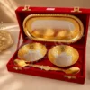 Dual tone aluminium bowl set with steel tray in a velvet box
