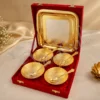 Four piece dual tone aluminium bowl set with steel tray in a velvet box