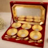 Dual tone aluminium bowl set with steel tray in velvet box