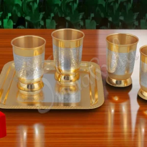 Dual Tone Steel Glass Set with Square Tray in a premium velvet box