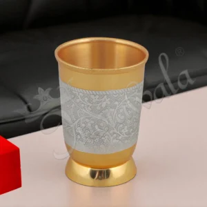 Elegant 4 inch dual tone steel gifting glass set in a premium velvet box