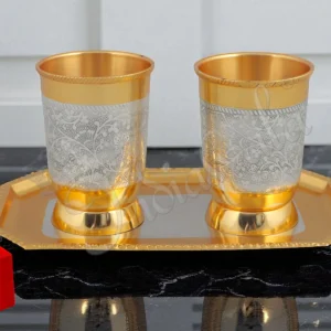 Elegant steel dual tone glass tray set in a premium velvet box