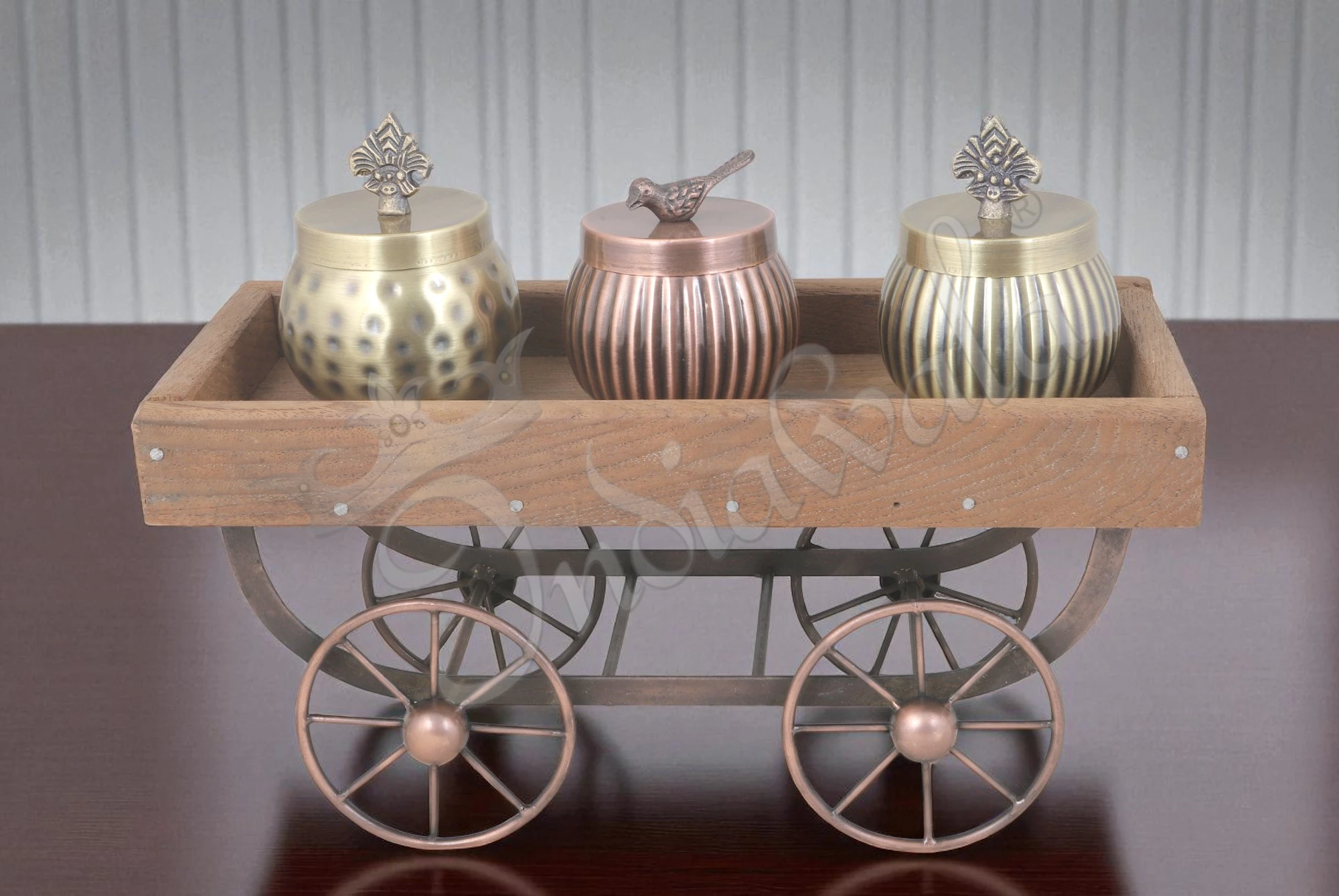 INW-9269 Handcrafted antique iron dry fruit thela set with three bowls