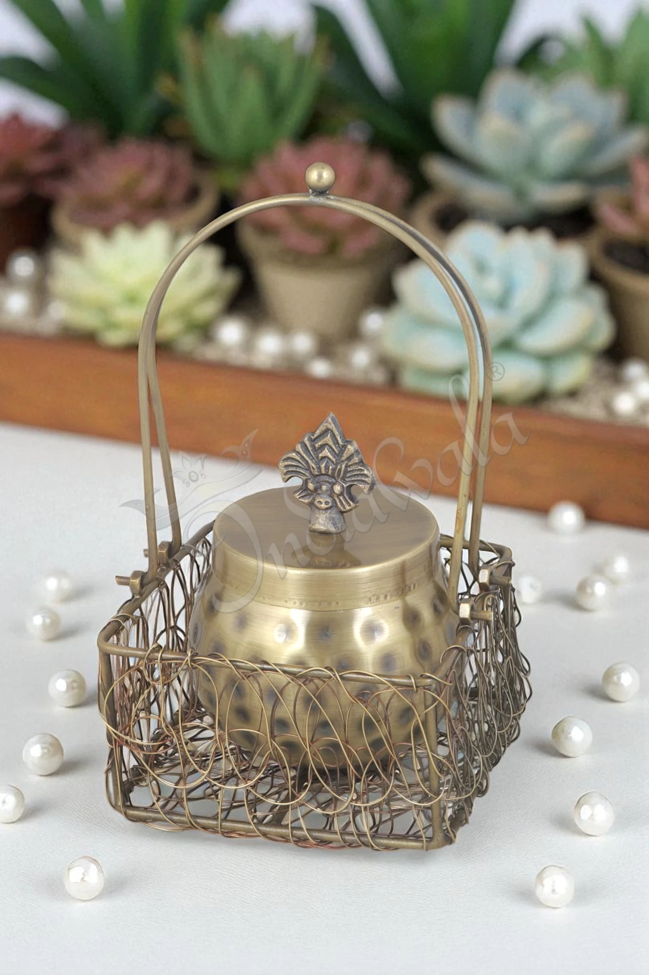 INW-9272 Antique Iron Hamper Style Dry Fruit Box with handle for festive gifting