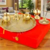 A beautifully crafted 10 Inch Gold Plated Brass Gifting Pooja Thali, gleaming with a premium finish.