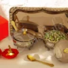 Elegant PVD Coated Steel Bowl Set with Velvet Box on a matching serving tray