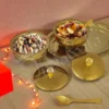 Elegant 4 Inch PVD Coated Steel Bowl Set of 2 with matching tray in a velvet box