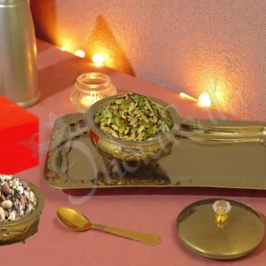 Elegant PVD Coated Steel Bowl Set of 2 with Tray in a premium velvet box packaging