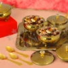 Elegant PVD coated steel bowl set of 4 with tray in a velvet box