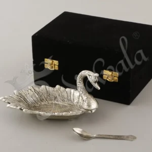 Elegant Silver Plated Swan Decorative Bowl Set in a velvet box
