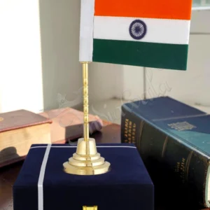 A beautifully crafted 11.75 inch Brass Finish Indian Flag Gift, showcasing intricate details.