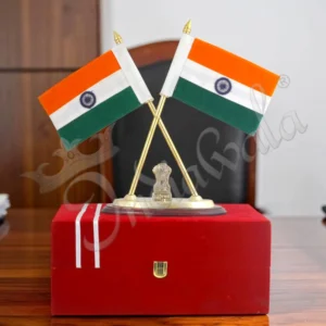 12.25 Inch Brass Indian Flag Decor in a premium velvet box