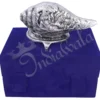 A beautifully crafted 7.5 inch silver plated aluminium gifting shankh in a velvet box.