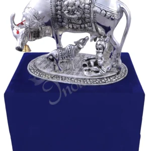 Silver Plated Kamdhenu Cow with Laddu Gopal spiritual idol