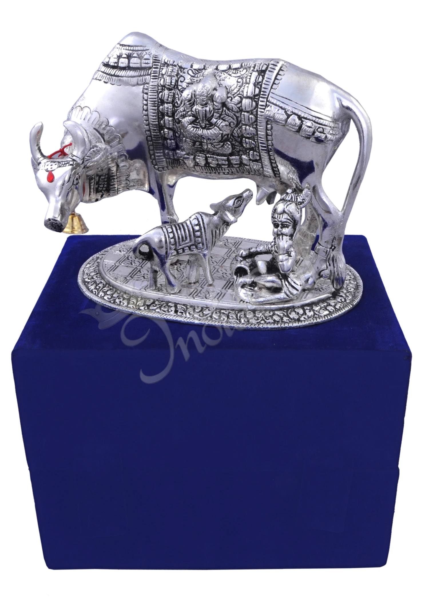 Silver Plated Kamdhenu Cow with Laddu Gopal spiritual idol