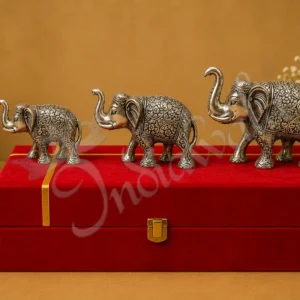 Silver Plated Aluminium Elephant Set of 3 in a luxury velvet box