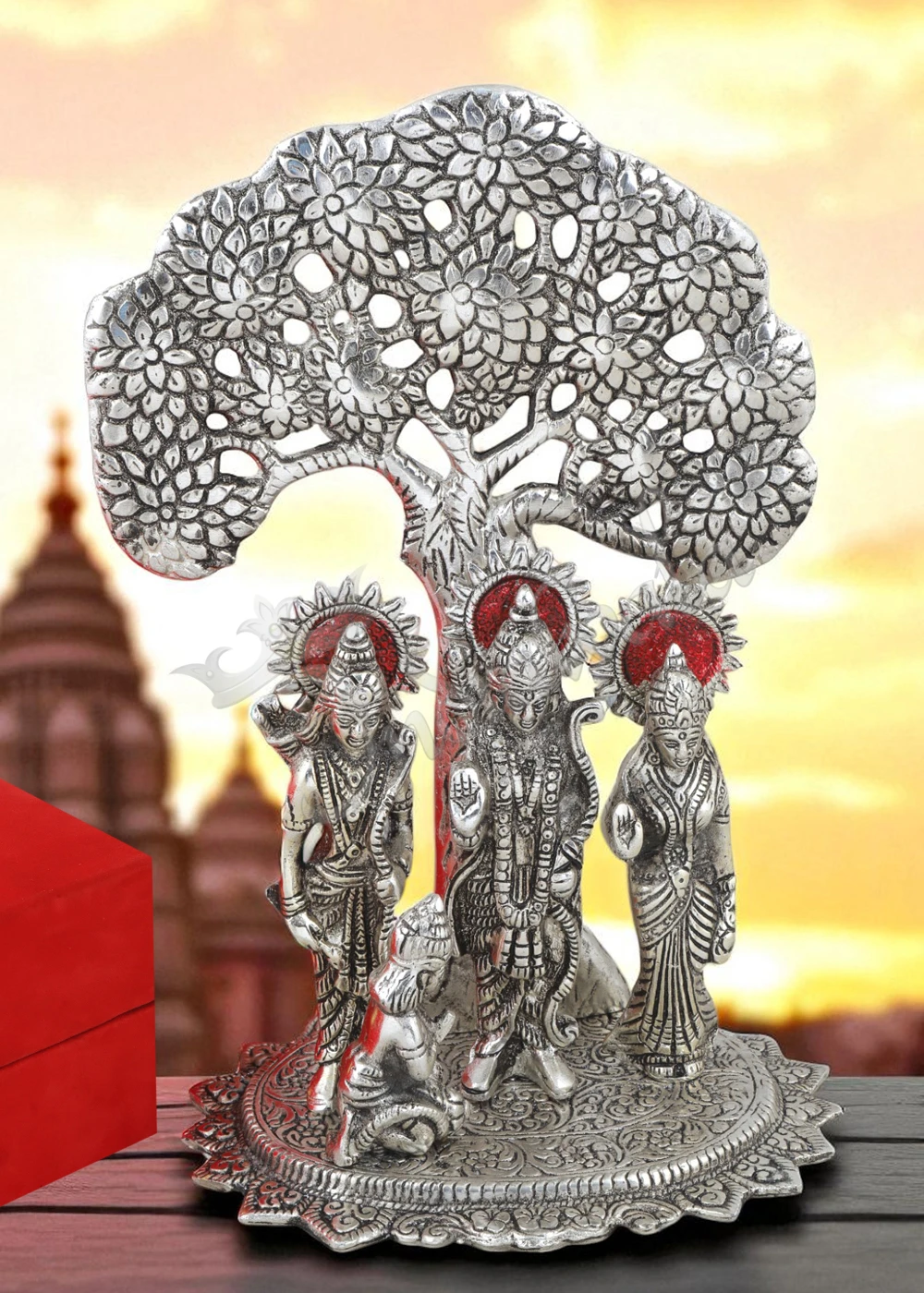 Silver Plated Aluminium Ram Darbar Tree Statue in a premium velvet box