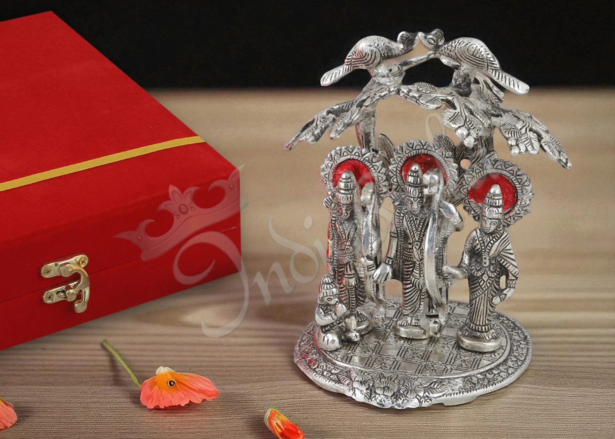 Silver plated aluminium ram darbar in velvet box for bulk gifting