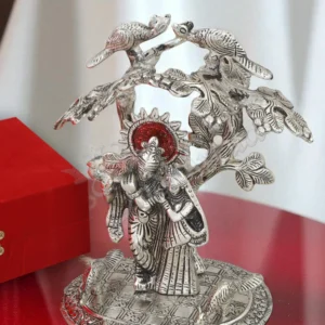 Silver Plated Radha Krishna Tree Velvet Box showcasing handcrafted details