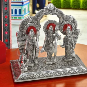 8x7 Inch Silver Plated Ram Darbar in a premium red velvet box