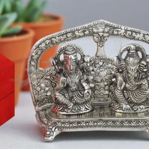 Silver Plated Aluminium Lakshmi Ganesh Gifting Set in a premium red velvet box