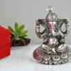 Silver Plated Aluminium Pagdi Ganesh Gifting Idol in a luxurious blue velvet box