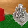 Silver Plated Aluminium Patta Ganesh Diya in a premium velvet box