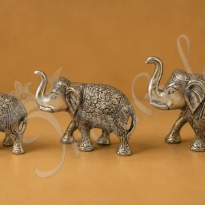 Elegant Silver Plated Aluminium Elephant Figurine Set of three pieces for corporate gifting.